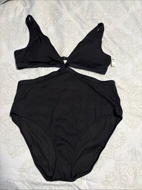 Aerie XXL black ribbed full coverage bathing suit, NWT